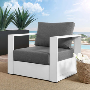 Modway Furniture Tahoe Outdoor Patio Armchair - Weather-Resistant Aluminum Frame with Plush Cushions for Comfort White Charcoal EEI-5675-WHI-CHA