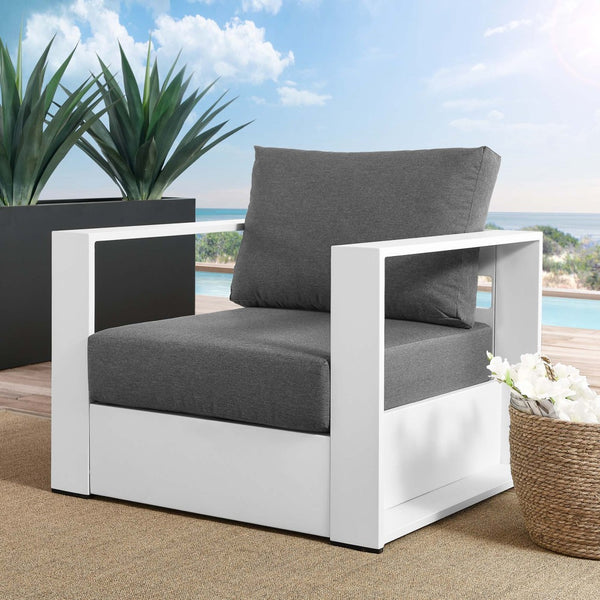 Modway Furniture Tahoe Outdoor Patio Armchair - Weather-Resistant Aluminum Frame with Plush Cushions for Comfort White Charcoal EEI-5675-WHI-CHA