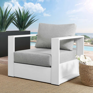 Modway Furniture Tahoe Outdoor Patio Armchair - Weather-Resistant Aluminum Frame with Plush Cushions for Comfort White Gray EEI-5675-WHI-GRY