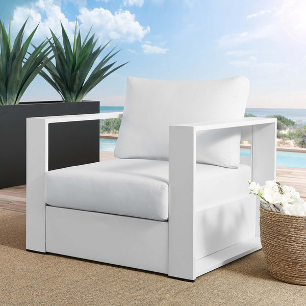 Modway Furniture Tahoe Outdoor Patio Armchair - Weather-Resistant Aluminum Frame with Plush Cushions for Comfort White White EEI-5675-WHI-WHI