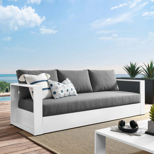Modway Furniture Tahoe Outdoor Patio Aluminum Sofa - Weather-Resistant, Stylish Design for Ultimate Comfort & Relaxation White Charcoal EEI-5676-WHI-CHA