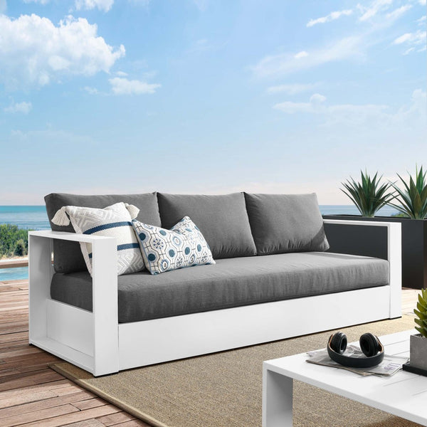 Modway Furniture Tahoe Outdoor Patio Aluminum Sofa - Weather-Resistant, Stylish Design for Ultimate Comfort & Relaxation White Charcoal EEI-5676-WHI-CHA