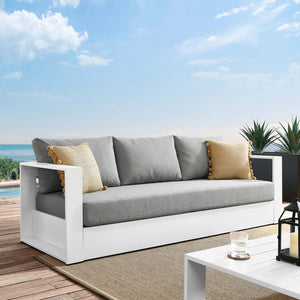Modway Furniture Tahoe Outdoor Patio Aluminum Sofa - Weather-Resistant, Stylish Design for Ultimate Comfort & Relaxation White Gray EEI-5676-WHI-GRY