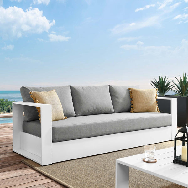 Modway Furniture Tahoe Outdoor Patio Aluminum Sofa - Weather-Resistant, Stylish Design for Ultimate Comfort & Relaxation White Gray EEI-5676-WHI-GRY