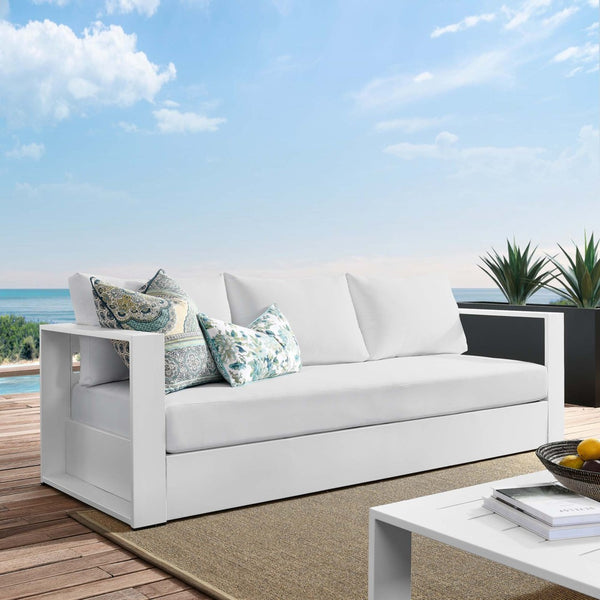 Modway Furniture Tahoe Outdoor Patio Aluminum Sofa - Weather-Resistant, Stylish Design for Ultimate Comfort & Relaxation White White EEI-5676-WHI-WHI