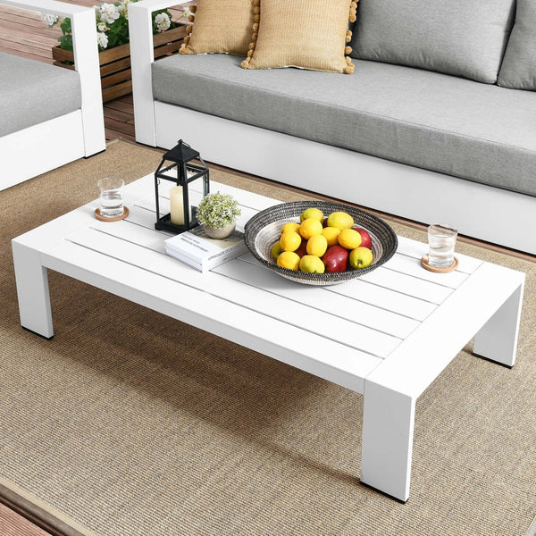 Modway Furniture Tahoe Outdoor Patio Aluminum Coffee Table - Sleek, Durable Design for Modern Outdoor Spaces White EEI-5677-WHI