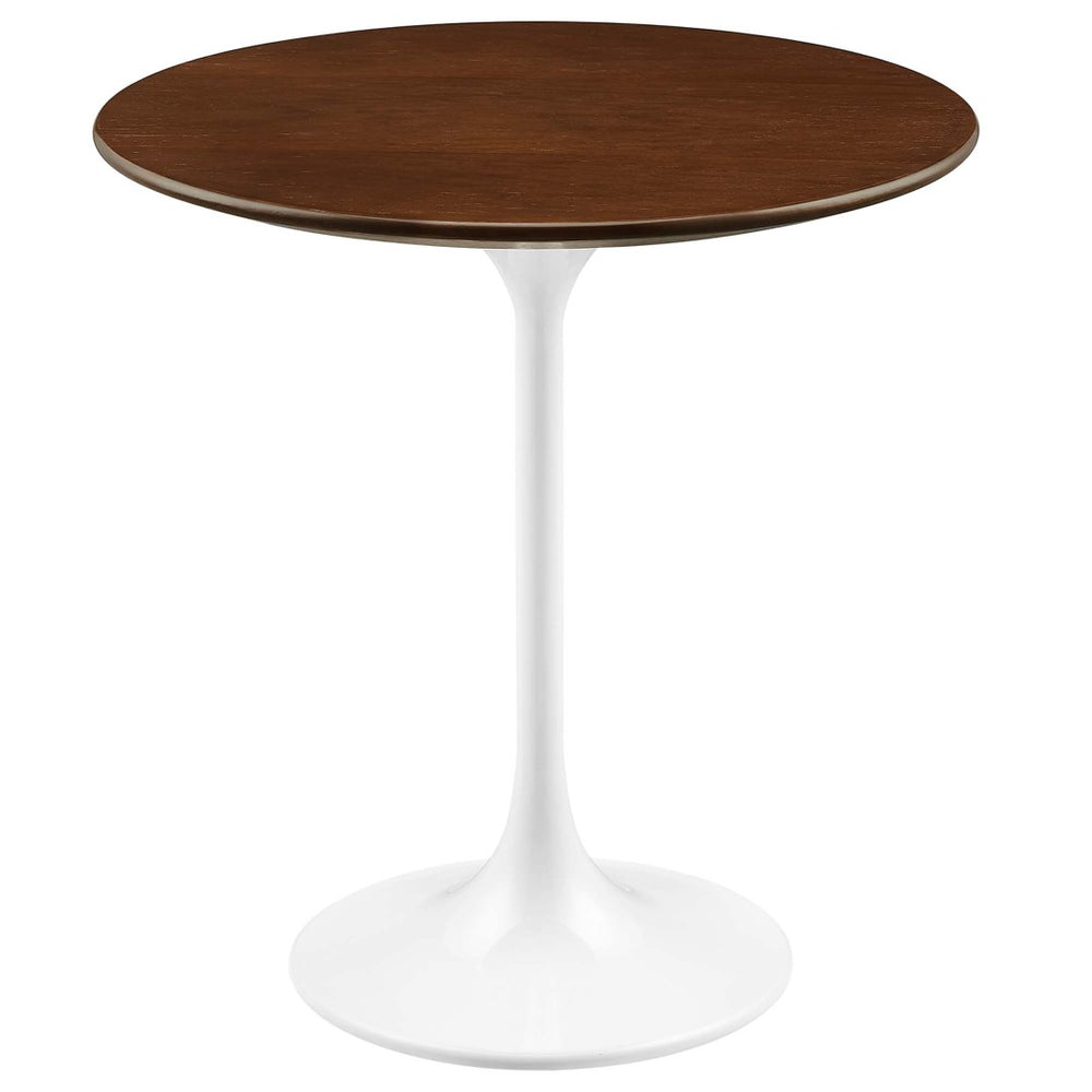Modway Furniture Lippa 20" Round Side Table - Mid-Century Modern Accent Table with Tapered Metal Base & Wood Top EEI-5679-WHI-WAL