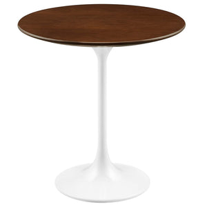 Modway Furniture Lippa 20" Round Side Table - Mid-Century Modern Accent Table with Tapered Metal Base & Wood Top EEI-5679-WHI-WAL