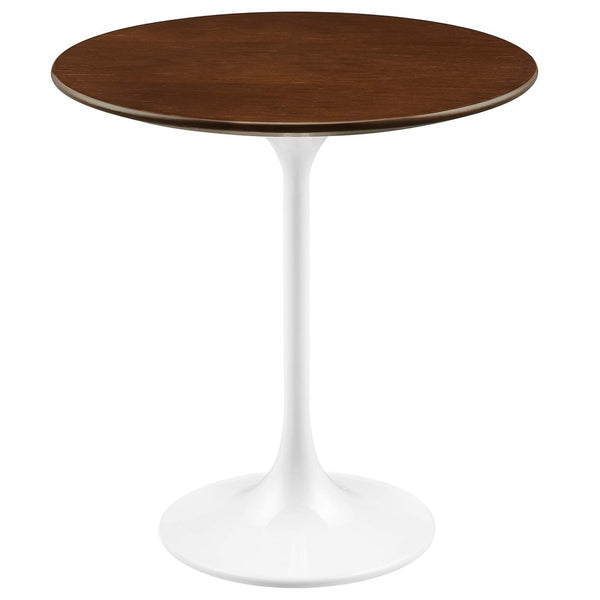 Modway Furniture Lippa 20" Round Side Table - Mid-Century Modern Accent Table with Tapered Metal Base & Wood Top EEI-5679-WHI-WAL