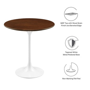 Modway Furniture Lippa 20" Round Side Table - Mid-Century Modern Accent Table with Tapered Metal Base & Wood Top EEI-5679-WHI-WAL
