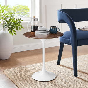 Modway Furniture Lippa 20" Round Side Table - Mid-Century Modern Accent Table with Tapered Metal Base & Wood Top EEI-5679-WHI-WAL