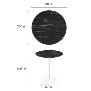 Modway Furniture Lippa 20" Round Faux Marble Side Table - Mid-Century Modern Accent for Stylish Living Spaces White Black EEI-5680-WHI-BLK