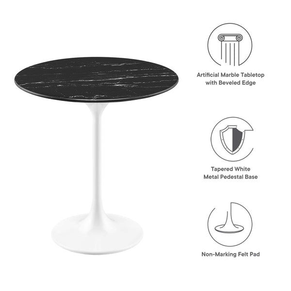 Modway Furniture Lippa 20" Round Faux Marble Side Table - Mid-Century Modern Accent for Stylish Living Spaces White Black EEI-5680-WHI-BLK