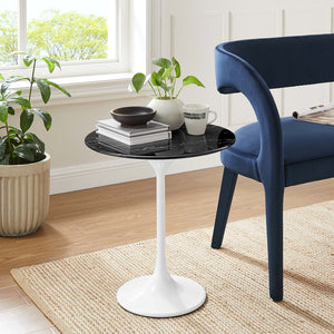 Modway Furniture Lippa 20" Round Faux Marble Side Table - Mid-Century Modern Accent for Stylish Living Spaces White Black EEI-5680-WHI-BLK