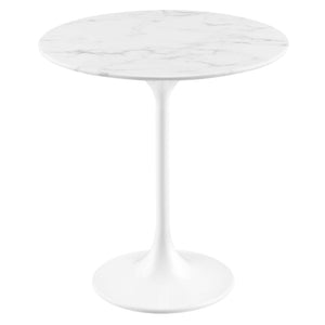 Modway Furniture Lippa 20" Round Faux Marble Side Table - Mid-Century Modern Accent for Stylish Living Spaces White White EEI-5680-WHI-WHI
