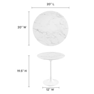 Modway Furniture Lippa 20" Round Faux Marble Side Table - Mid-Century Modern Accent for Stylish Living Spaces White White EEI-5680-WHI-WHI