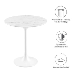 Modway Furniture Lippa 20" Round Faux Marble Side Table - Mid-Century Modern Accent for Stylish Living Spaces White White EEI-5680-WHI-WHI