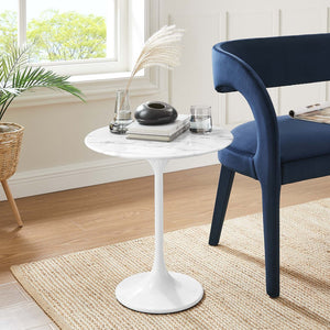 Modway Furniture Lippa 20" Round Faux Marble Side Table - Mid-Century Modern Accent for Stylish Living Spaces White White EEI-5680-WHI-WHI