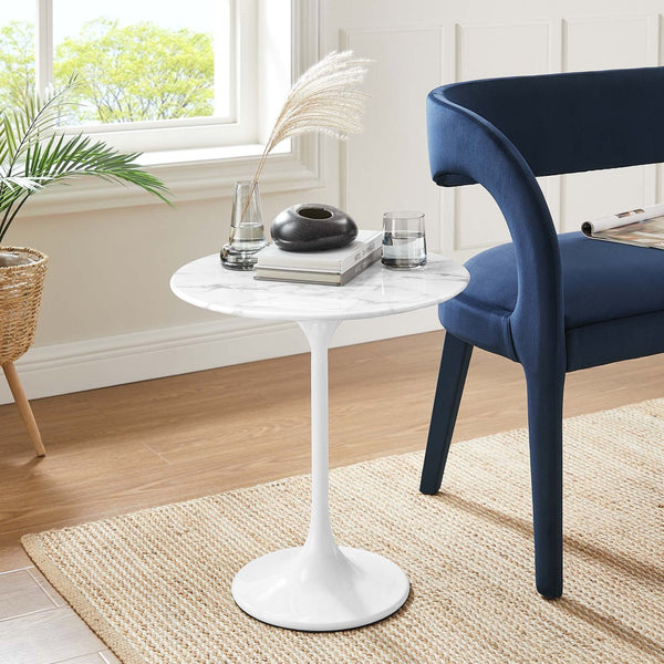 Modway Furniture Lippa 20" Round Faux Marble Side Table - Mid-Century Modern Accent for Stylish Living Spaces White White EEI-5680-WHI-WHI