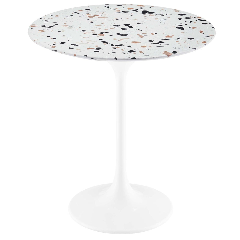 Modway Furniture Lippa 20" Round Terrazzo Side Table - Mid-Century Modern Pedestal for Living Room & Office Decor EEI-5682-WHI-TER