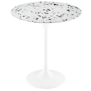 Modway Furniture Lippa 20" Round Terrazzo Side Table - Mid-Century Modern Pedestal for Living Room & Office Decor EEI-5682-WHI-TER