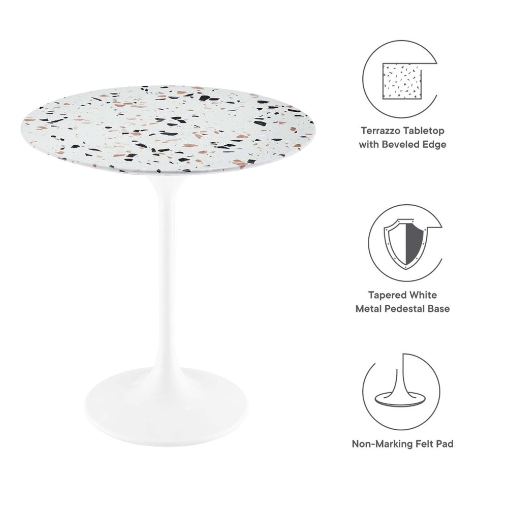 Modway Furniture Lippa 20" Round Terrazzo Side Table - Mid-Century Modern Pedestal for Living Room & Office Decor EEI-5682-WHI-TER
