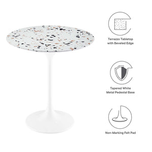 Modway Furniture Lippa 20" Round Terrazzo Side Table - Mid-Century Modern Pedestal for Living Room & Office Decor EEI-5682-WHI-TER