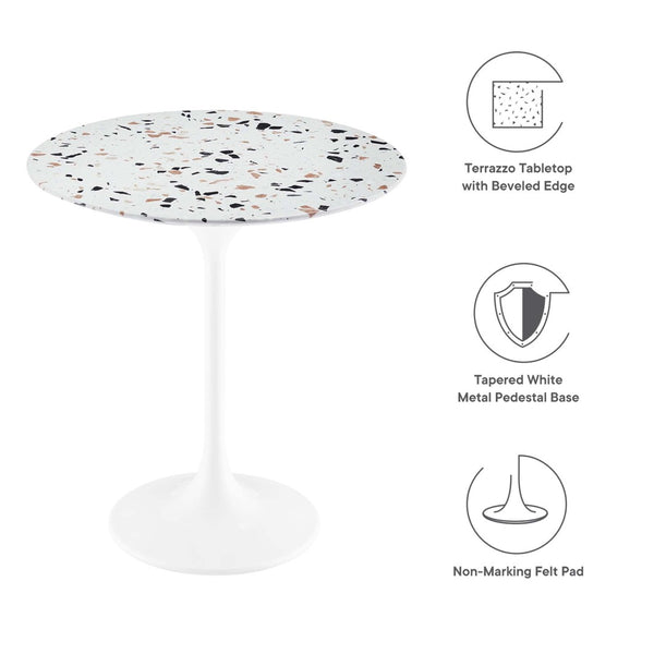 Modway Furniture Lippa 20" Round Terrazzo Side Table - Mid-Century Modern Pedestal for Living Room & Office Decor EEI-5682-WHI-TER