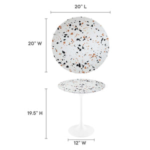Modway Furniture Lippa 20" Round Terrazzo Side Table - Mid-Century Modern Pedestal for Living Room & Office Decor EEI-5682-WHI-TER