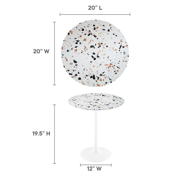Modway Furniture Lippa 20" Round Terrazzo Side Table - Mid-Century Modern Pedestal for Living Room & Office Decor EEI-5682-WHI-TER