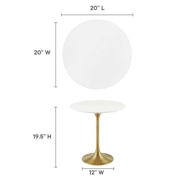 Modway Furniture Lippa 20" Round Wood Side Table - Mid-Century Modern Accent with Gold Base for Any Space EEI-5683-GLD-WHI