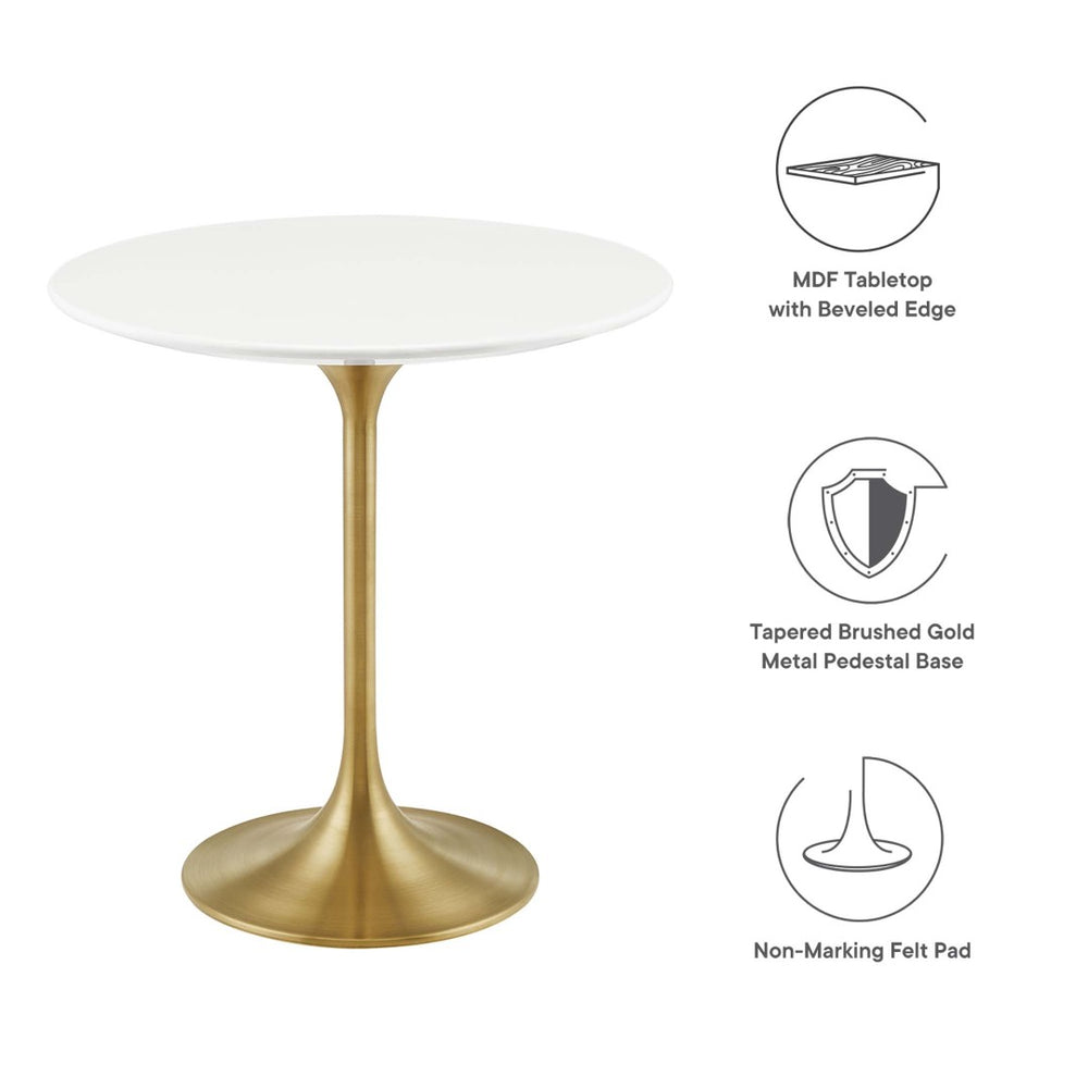 Modway Furniture Lippa 20" Round Wood Side Table - Mid-Century Modern Accent with Gold Base for Any Space EEI-5683-GLD-WHI