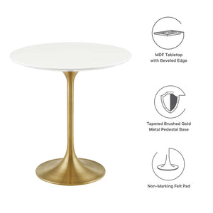 Modway Furniture Lippa 20" Round Wood Side Table - Mid-Century Modern Accent with Gold Base for Any Space EEI-5683-GLD-WHI