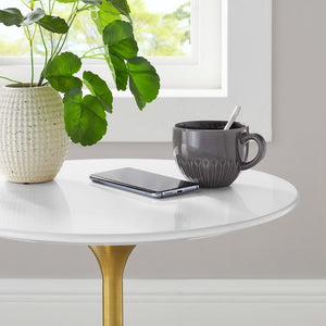 Modway Furniture Lippa 20" Round Wood Side Table - Mid-Century Modern Accent with Gold Base for Any Space EEI-5683-GLD-WHI