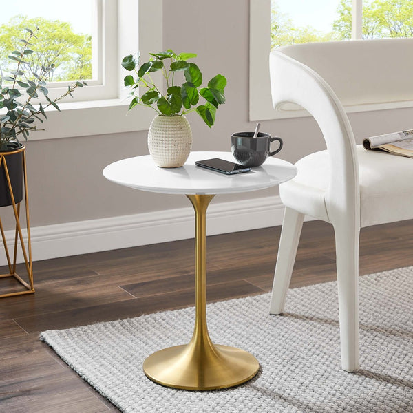 Modway Furniture Lippa 20" Round Wood Side Table - Mid-Century Modern Accent with Gold Base for Any Space EEI-5683-GLD-WHI