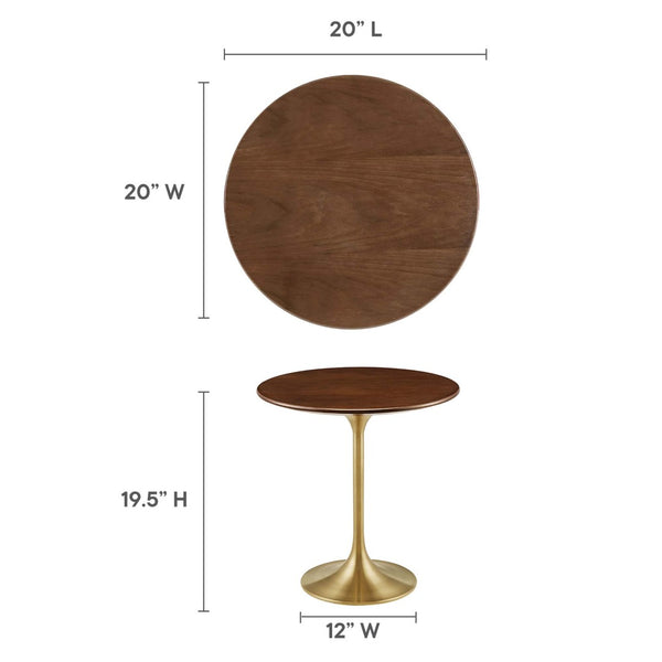 Modway Furniture Lippa 20" Round Wood Accent Table - Mid-Century Modern Design with Gold Pedestal Base for Any Space EEI-5684-GLD-WAL