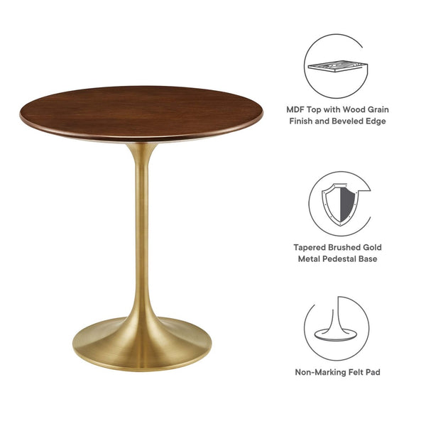 Modway Furniture Lippa 20" Round Wood Accent Table - Mid-Century Modern Design with Gold Pedestal Base for Any Space EEI-5684-GLD-WAL