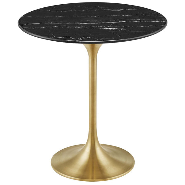 Modway Furniture Lippa 20" Round Faux Marble Side Table - Elegant Mid-Century Accent for Modern Living Spaces Gold Black EEI-5685-GLD-BLK