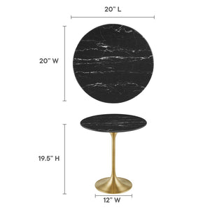 Modway Furniture Lippa 20" Round Faux Marble Side Table - Elegant Mid-Century Accent for Modern Living Spaces Gold Black EEI-5685-GLD-BLK