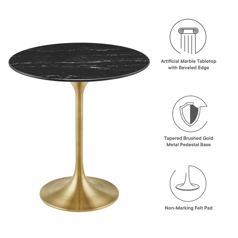 Modway Furniture Lippa 20" Round Faux Marble Side Table - Elegant Mid-Century Accent for Modern Living Spaces Gold Black EEI-5685-GLD-BLK
