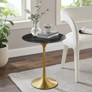 Modway Furniture Lippa 20" Round Faux Marble Side Table - Elegant Mid-Century Accent for Modern Living Spaces Gold Black EEI-5685-GLD-BLK