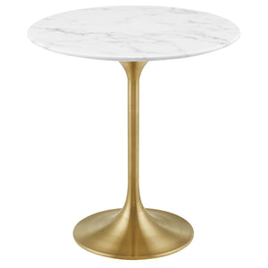 Modway Furniture Lippa 20" Round Faux Marble Side Table - Elegant Mid-Century Accent for Modern Living Spaces Gold White EEI-5685-GLD-WHI