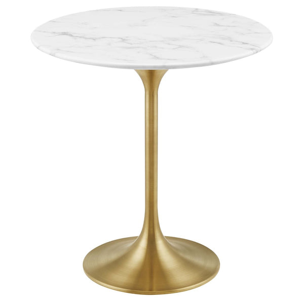 Modway Furniture Lippa 20" Round Faux Marble Side Table - Elegant Mid-Century Accent for Modern Living Spaces Gold White EEI-5685-GLD-WHI