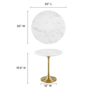 Modway Furniture Lippa 20" Round Faux Marble Side Table - Elegant Mid-Century Accent for Modern Living Spaces Gold White EEI-5685-GLD-WHI