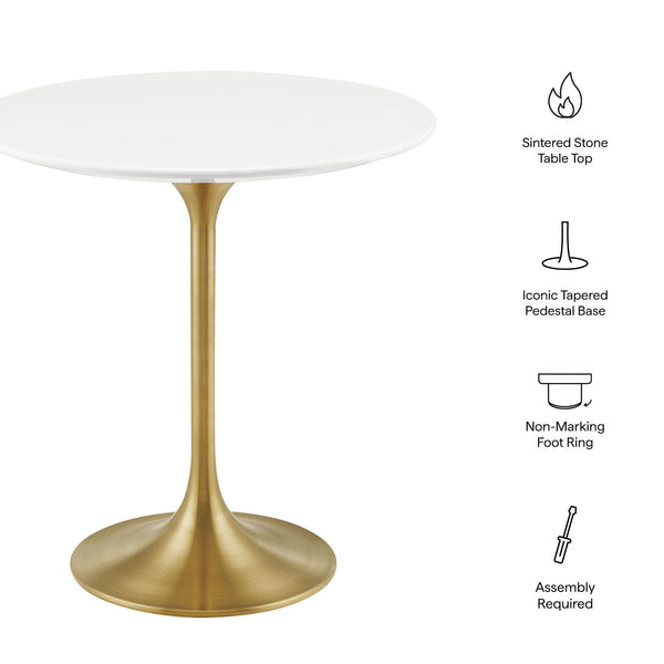 Modway Furniture Lippa Round Sintered Stone Side Table with Brushed Gold Pedestal Mid Century Modern Gold / White EEI-5686-GLD-WHI