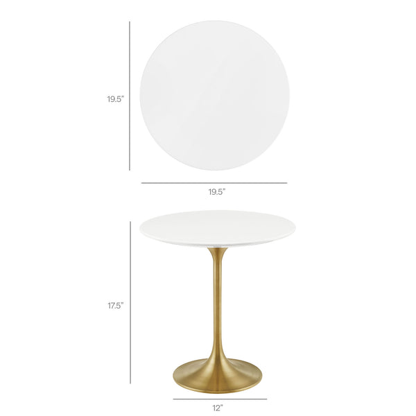 Modway Furniture Lippa Round Sintered Stone Side Table with Brushed Gold Pedestal Mid Century Modern Gold / White EEI-5686-GLD-WHI