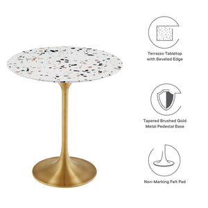 Modway Furniture Lippa 20" Round Terrazzo Side Table - Mid-Century Modern Design with Gold Pedestal Base & Style EEI-5687-GLD-TER