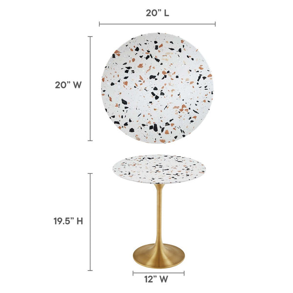Modway Furniture Lippa 20" Round Terrazzo Side Table - Mid-Century Modern Design with Gold Pedestal Base & Style EEI-5687-GLD-TER