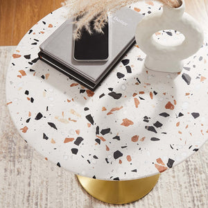 Modway Furniture Lippa 20" Round Terrazzo Side Table - Mid-Century Modern Design with Gold Pedestal Base & Style EEI-5687-GLD-TER