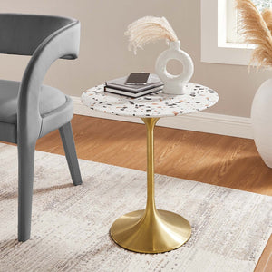 Modway Furniture Lippa 20" Round Terrazzo Side Table - Mid-Century Modern Design with Gold Pedestal Base & Style EEI-5687-GLD-TER